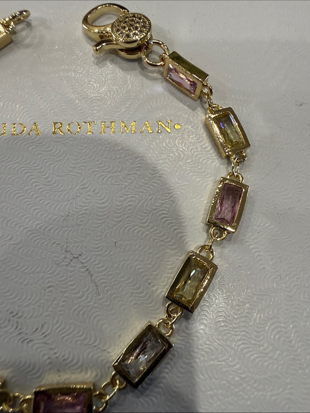 Freida Rothman Multicolor Rectangular Soft Color Gemstone Link Bracelet - Picture 3 of 3